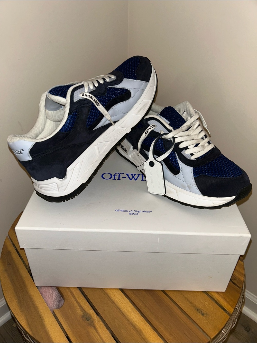 Off-White Navy Blue and White Men's Sneakers